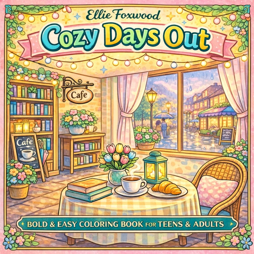 Cozy Days Out: Bold & Easy Coloring Book for Teens & Adults, Cafes, Markets, Bookshops, Rainy Walks, Day Trips & Relaxing Little Escapes (Cozy Little Escapes)