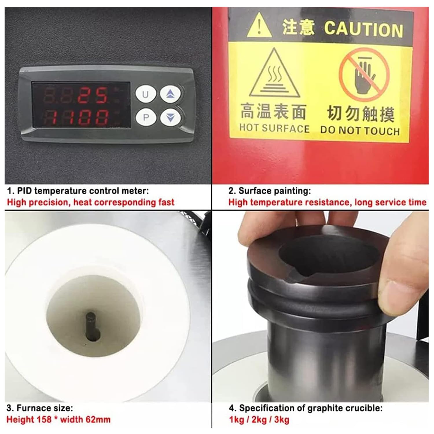 Elektryczny piec do topienia 1800 W, cyfrowy wytapiacz metali 1,150.0 °C do złota, srebra, miedzi, aluminium z tyglem grafitowym i narzędziami odlewniczymi
