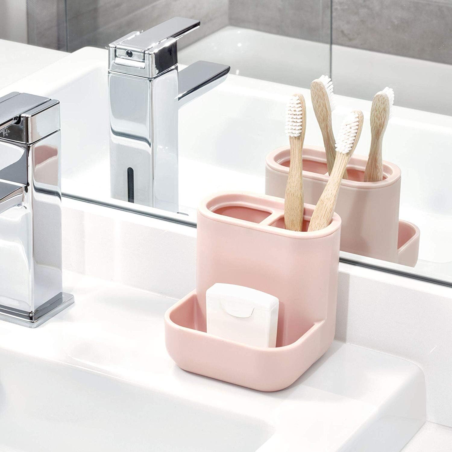 iDesign Cade Plastic Vanity Center Perfect for Holding Makeup Brushes, Office Supplies, Jewelry, Cosmetics in your Drawer, Bathroom, Countertop, Desk, and Vanity - Matte Blush