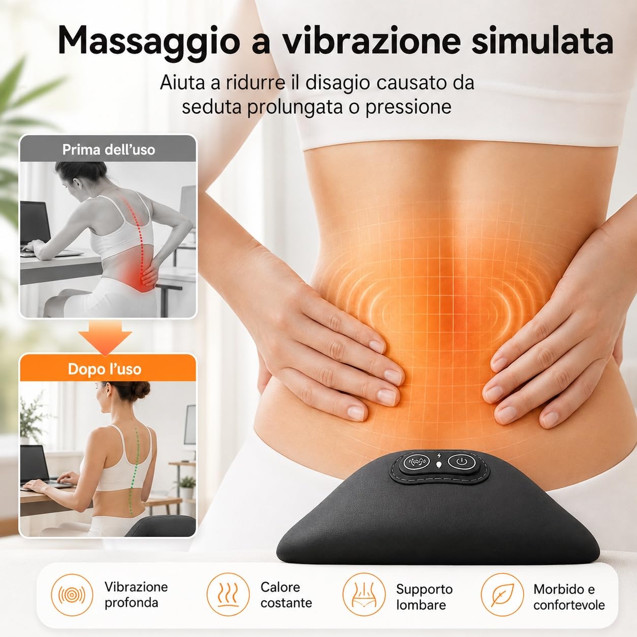 Tepora Tricalma Lombare Elettrico, 3 in 1 Cuscino Schiena Massaggiatore (Nero)
