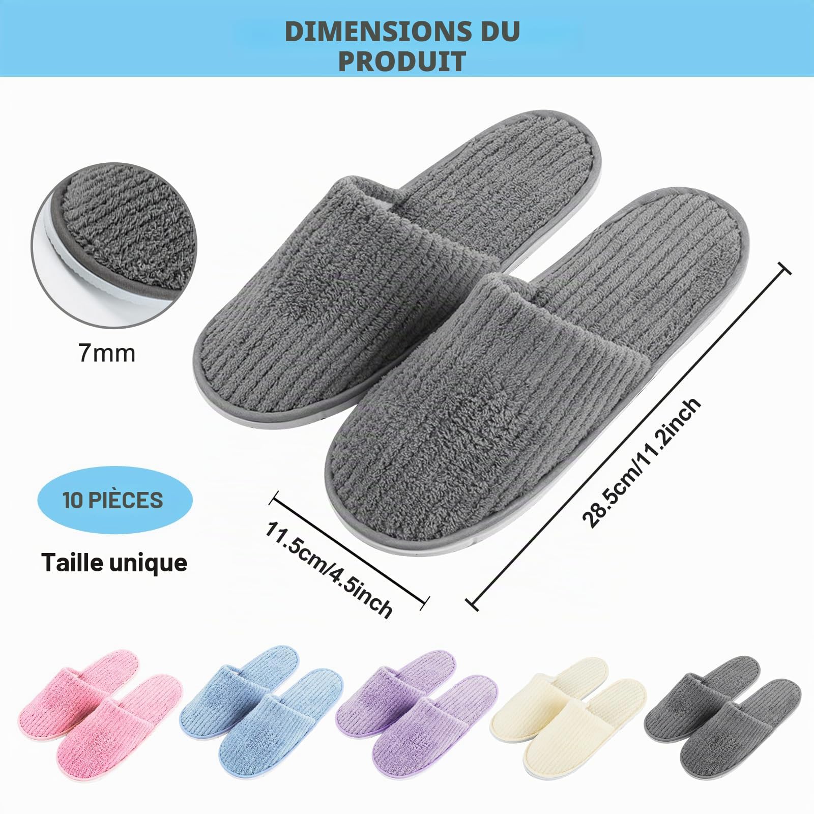 PORFOYO 10 Paires de Pantoufles, Chaussons Invités pour Hommes et Femmes, Pantoufle Hôtel, Pantoufles d'invités, Chausson Invites Portables, Slippers pour Maisons, Spas, Mariages, Voyages, 28 x11cm