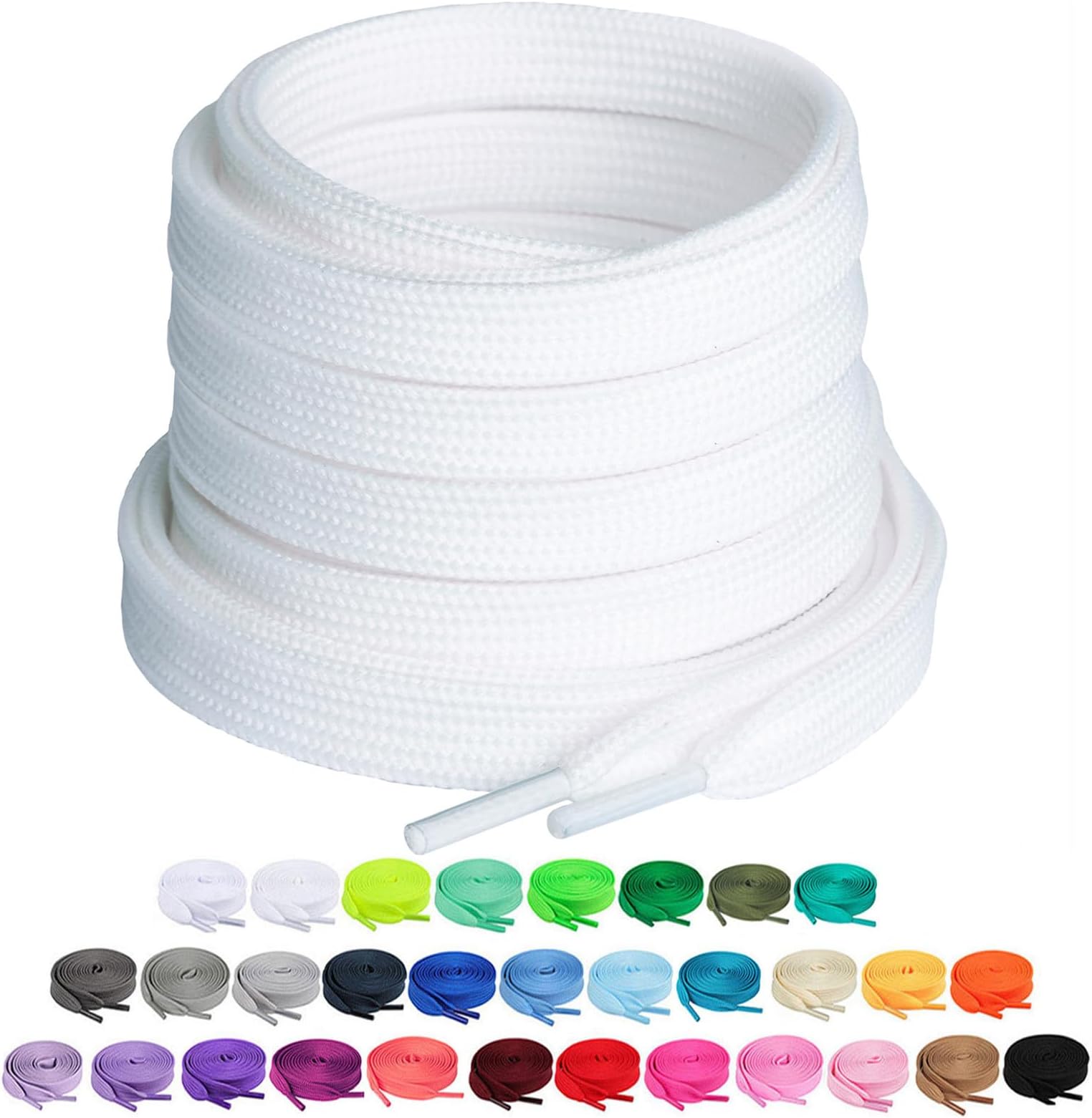 2 Pairs 2/5" Flat Shoe Laces for Sneakers 31 Colors Shoelaces in 27"-72"