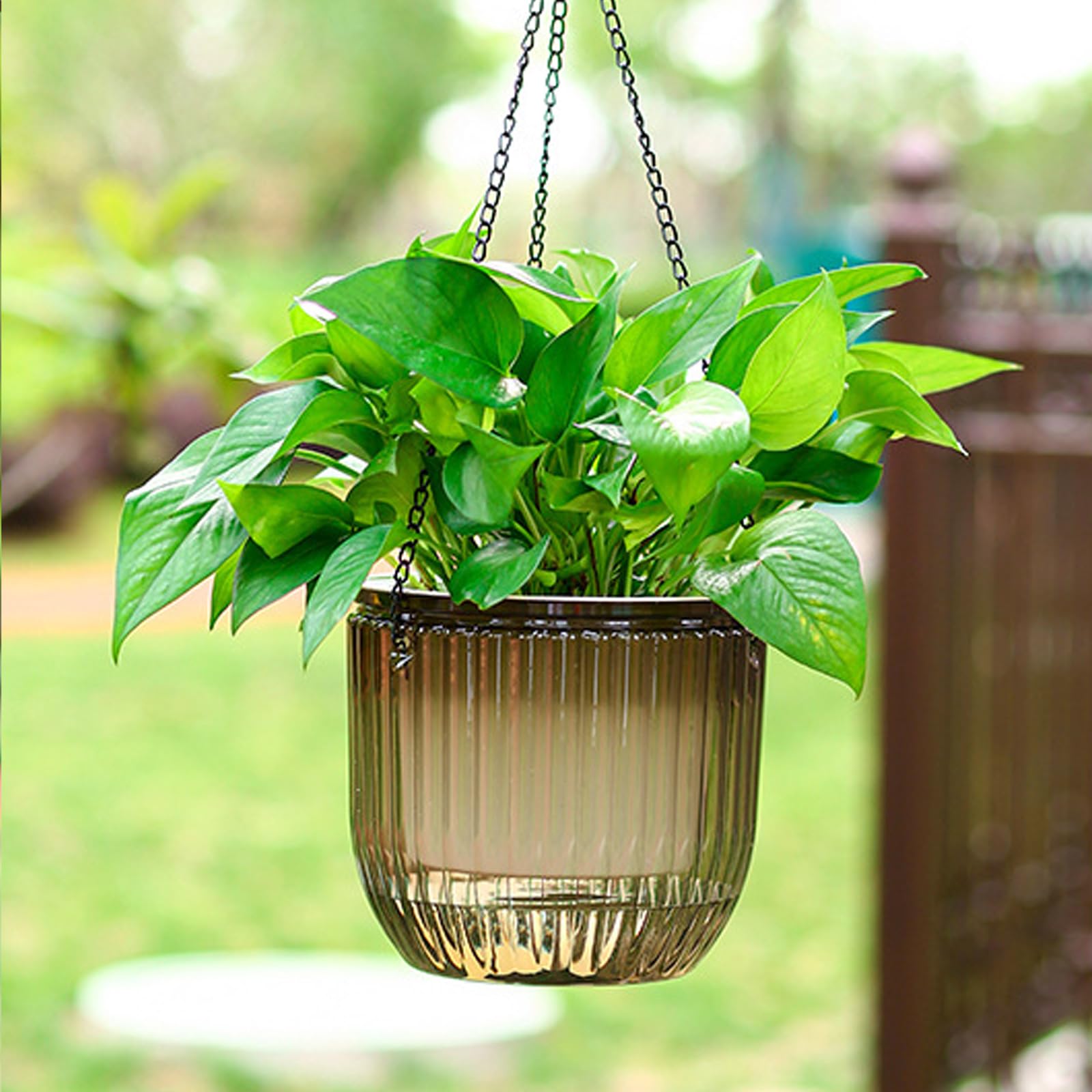 hifrom Vasi per fiori da appendere, per esterni, con catena, in cocco, grande volume (set da 2 pezzi, grigio trasparente, 16,5 cm)