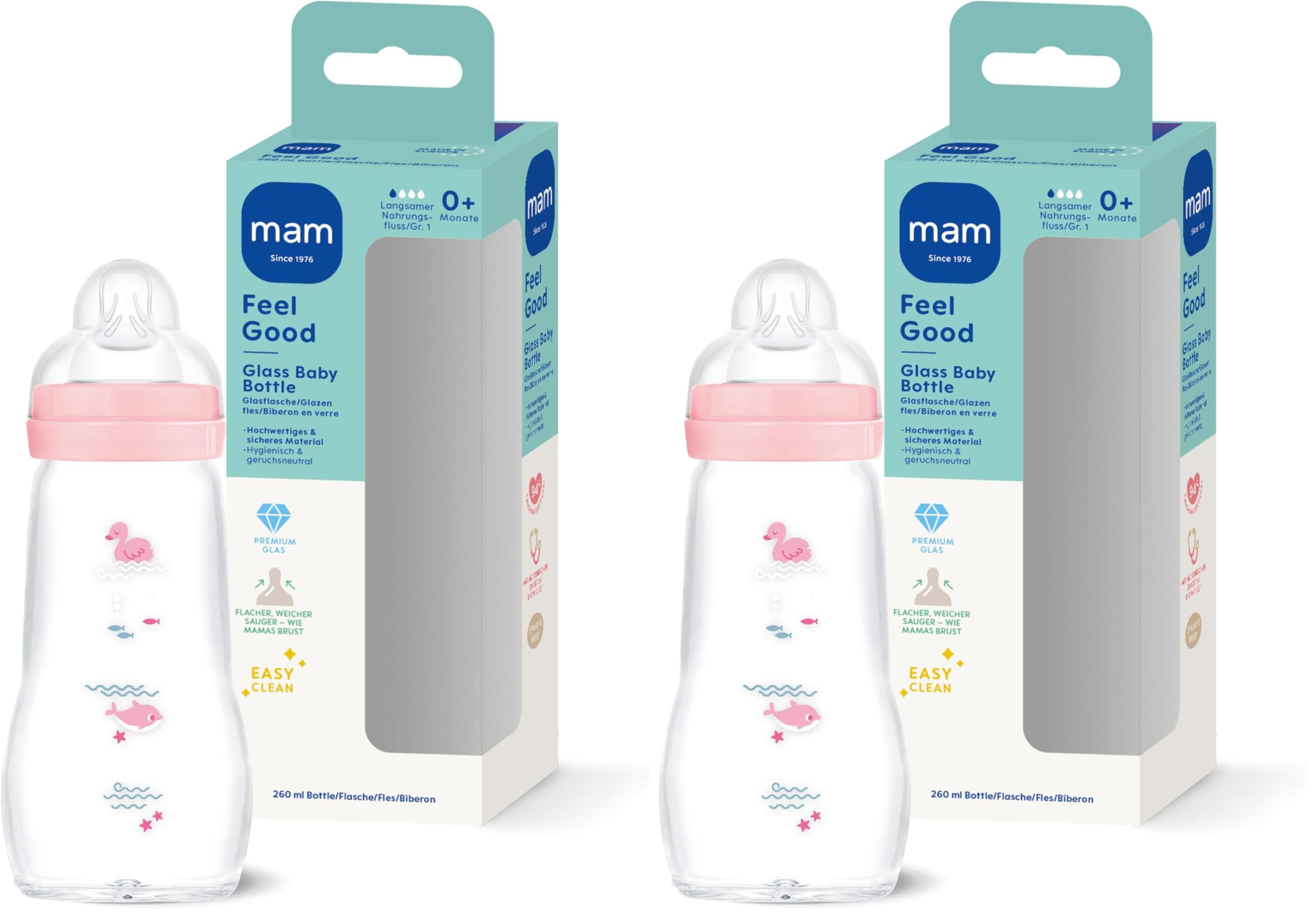 MAM Feel Good 260 ml, 0+ Mon., Schwan (Packung mit 2)