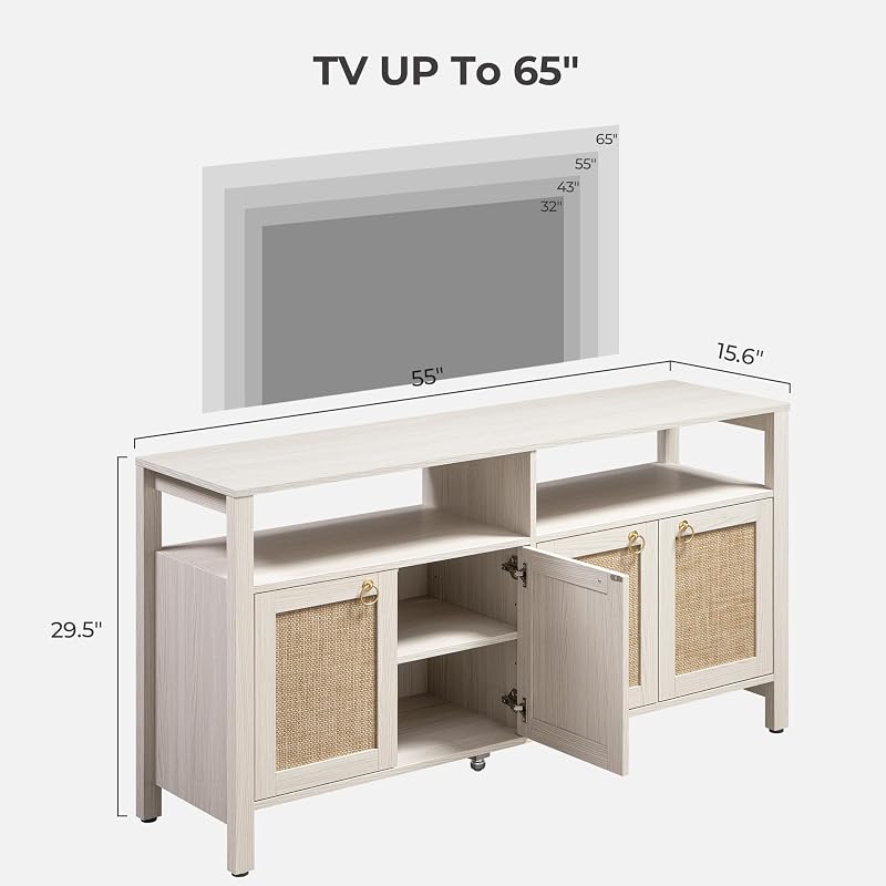 SICOTAS White Rattan TV Stand Entertainment Center Cabinet with 4 Doors image 6