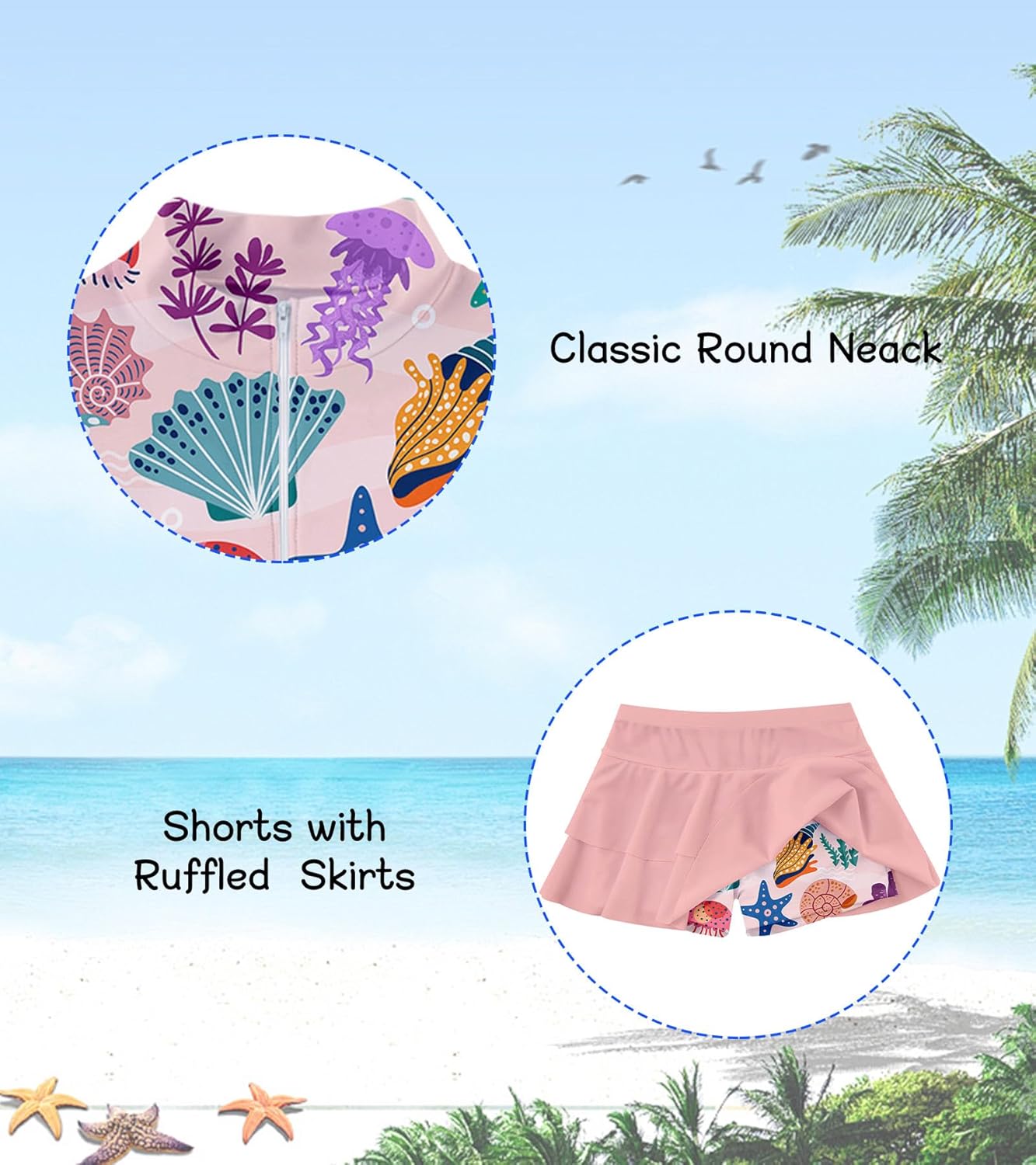 Vogseek 3-12T Girls Rash Guard 2 Pieces Bathing Suit Long Sleeve Swimsuit Swimming Skirt with Shorts Swimwear - Image 5