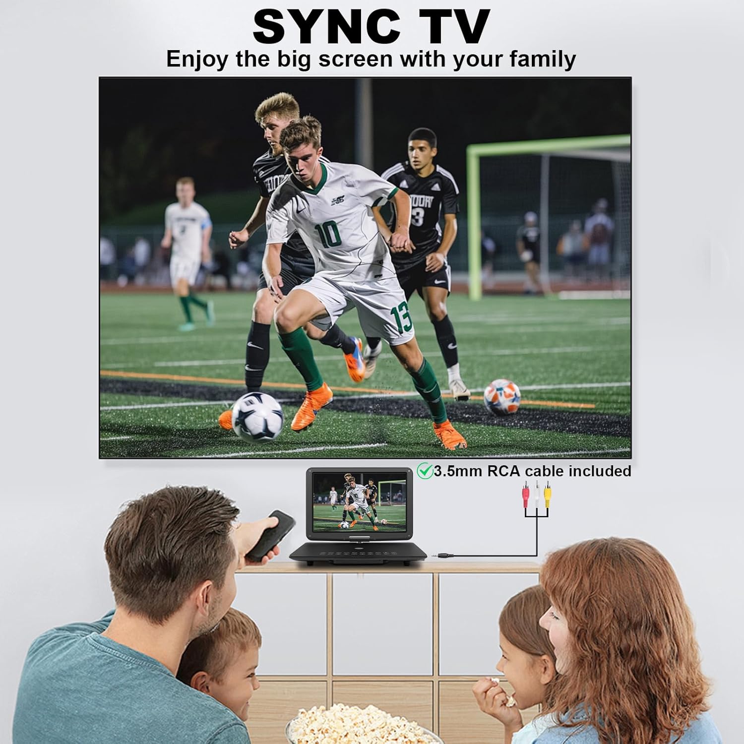 19.6" Portable DVD Player with 17.6’’ Large HD Screen, 4-5Hrs Play, DVD Player Portable with Dual Speaker, Last Memory, Support SYNC TV/USB/SD Card, Play All Discs Format, Black