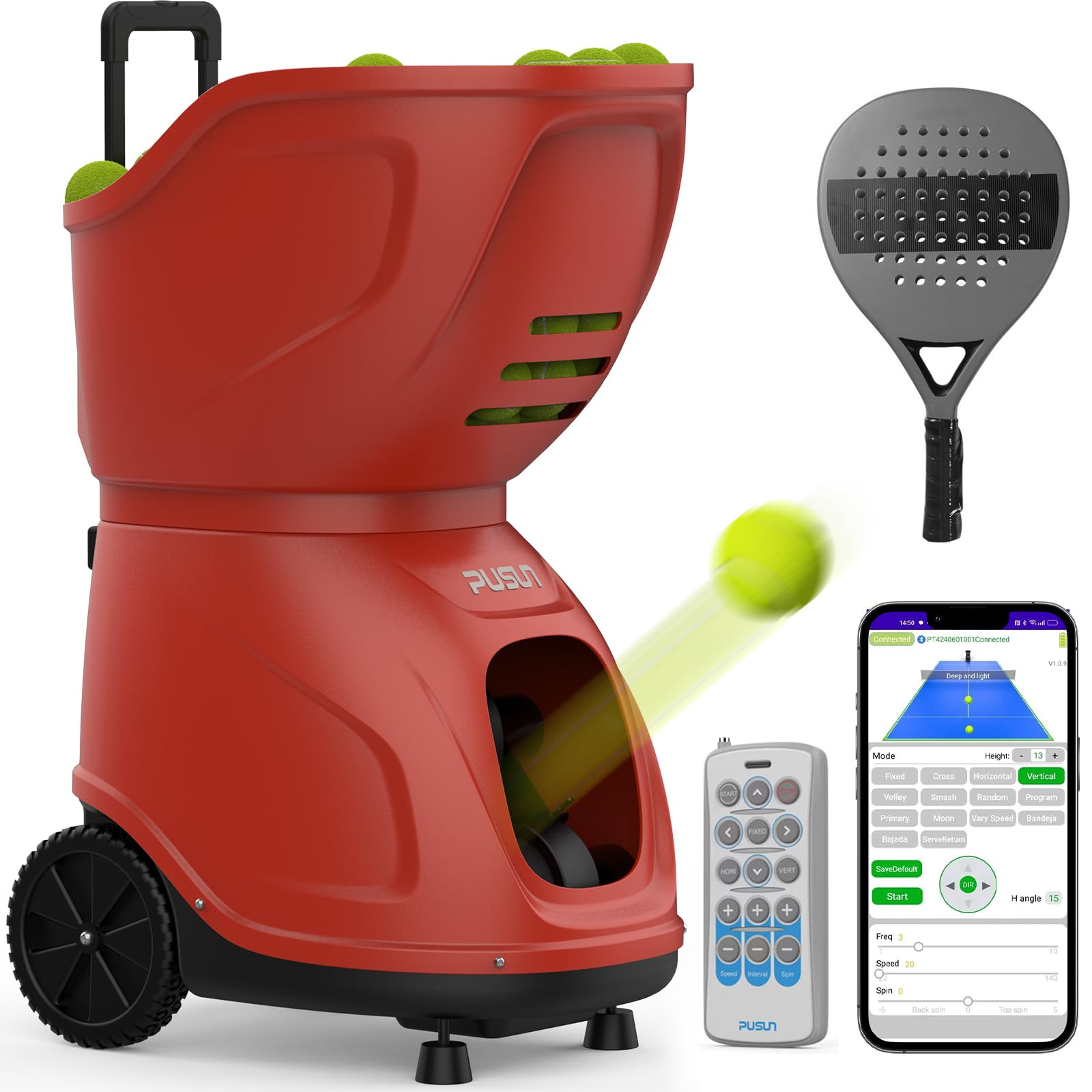 PT-9001Pro Pro - Macchina per palline da padel con controllo automatico tramite app intelligente, perfetta per allenamento da soli e allenatori di club, attrezzatura da paddle