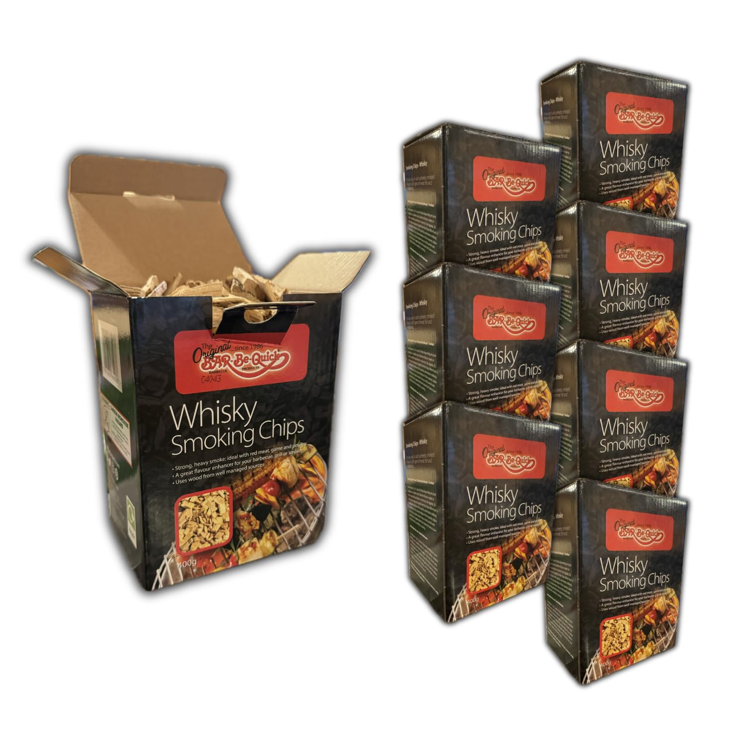 Premium Whisky Wood BBQ Smoking Chips - Sustainably Sourced - Suitable for Electric as Charcoal Pellet Grills & Smokers - For Barbecue Smoker Grilling Beef Chicken Pork Fish Vegetables - 8 Packs