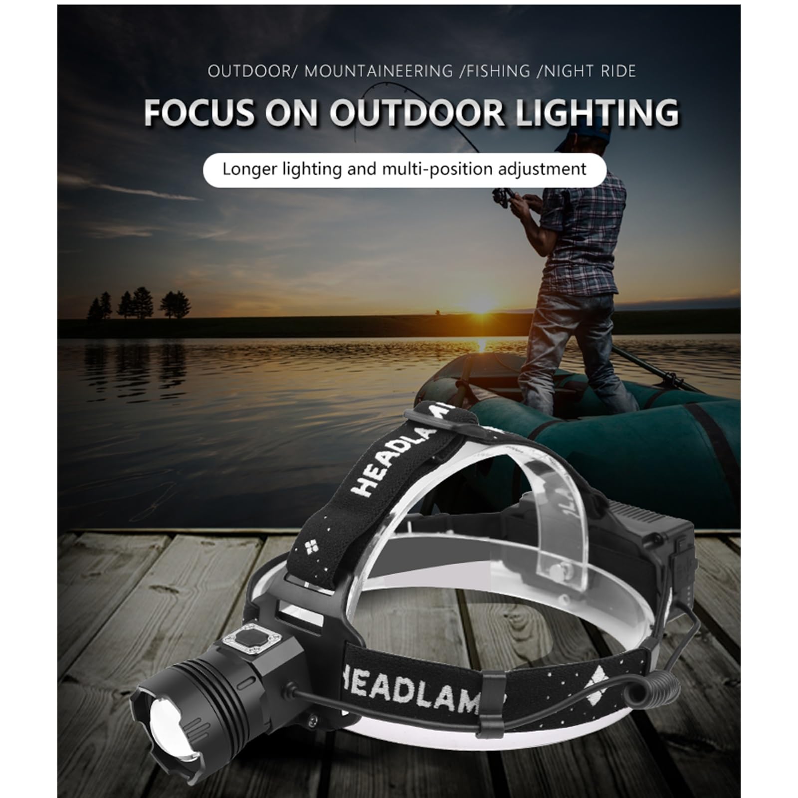 Lampes frontales Lampe frontale rechargeable ultra lumineuse pour adultes – Lampe frontale LED étanche avec 5 modes et interrupteur à capteur – Parfaite pour le camping, la randonnée et l'utilisation