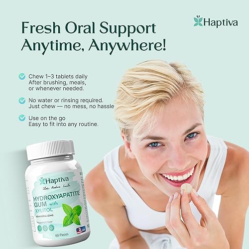 Miniatura 7 de Haptiva Nano Hydroxiapatite Remineralizing Gum (fabricado en Estados Unidos)  Goma de mascar mineralizante y limpieza de dientes con xilitol  Goma