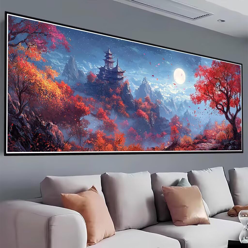 Landschaft Diamond Painting Groß XXL 150x60cm, Basteln Erwachsene Diamond Painting Set, 5D DIY Mond Diamant Paintings Bilder Erwachsene, Diamond-painting Set mit Zubehör für Zimmer Deko Geschenke E-8