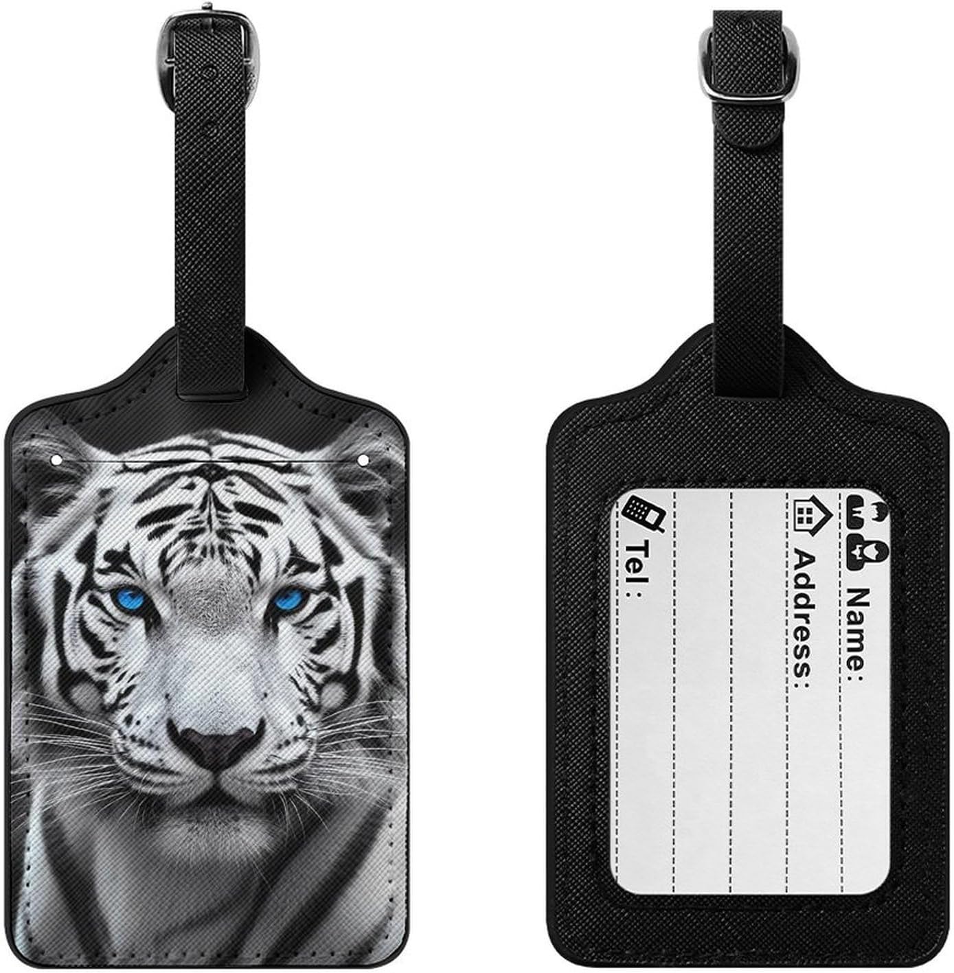 Blue Eyed Tiger PU Leather Luggage Tags, Name Tags for Travel image 3