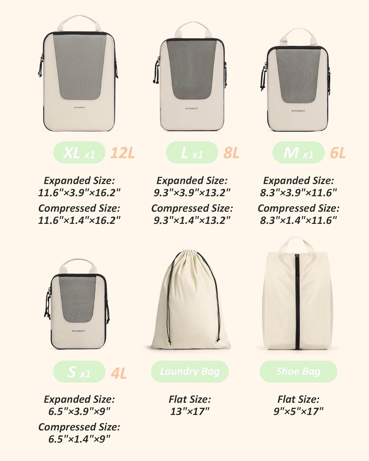 BAGSMART Compression Packing Cubes for Travel, 6/5/4set Lightweight Packing Organizers, Summer Travel Essentials Suitcase Organizer Bags Set - Image 2