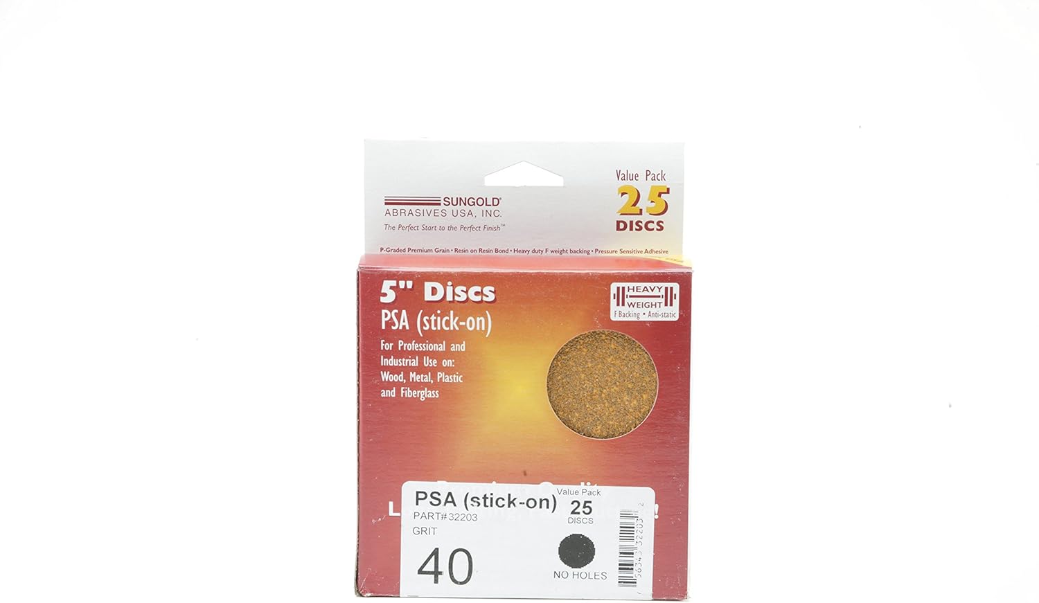 Suреr Sаlе 🛒 Sungold Abrasives 32203 PSA Sanding Discs 40 Grit Gold Heavyweight Paper Sticky Backed (25 Pack), 5"
