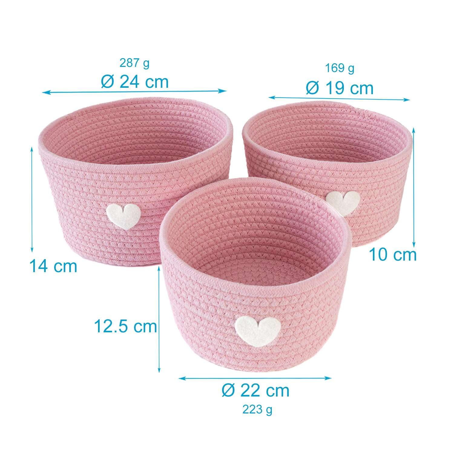 Intirilife Set di 3 Ceste Portaoggetti, Organizzatore in Rosa con Applicazione a Cuore - 24 x 14/22 x 12.5/19 x 10 cm - Ceste Portaoggetti Pratiche per Scaffali, come Decorazione