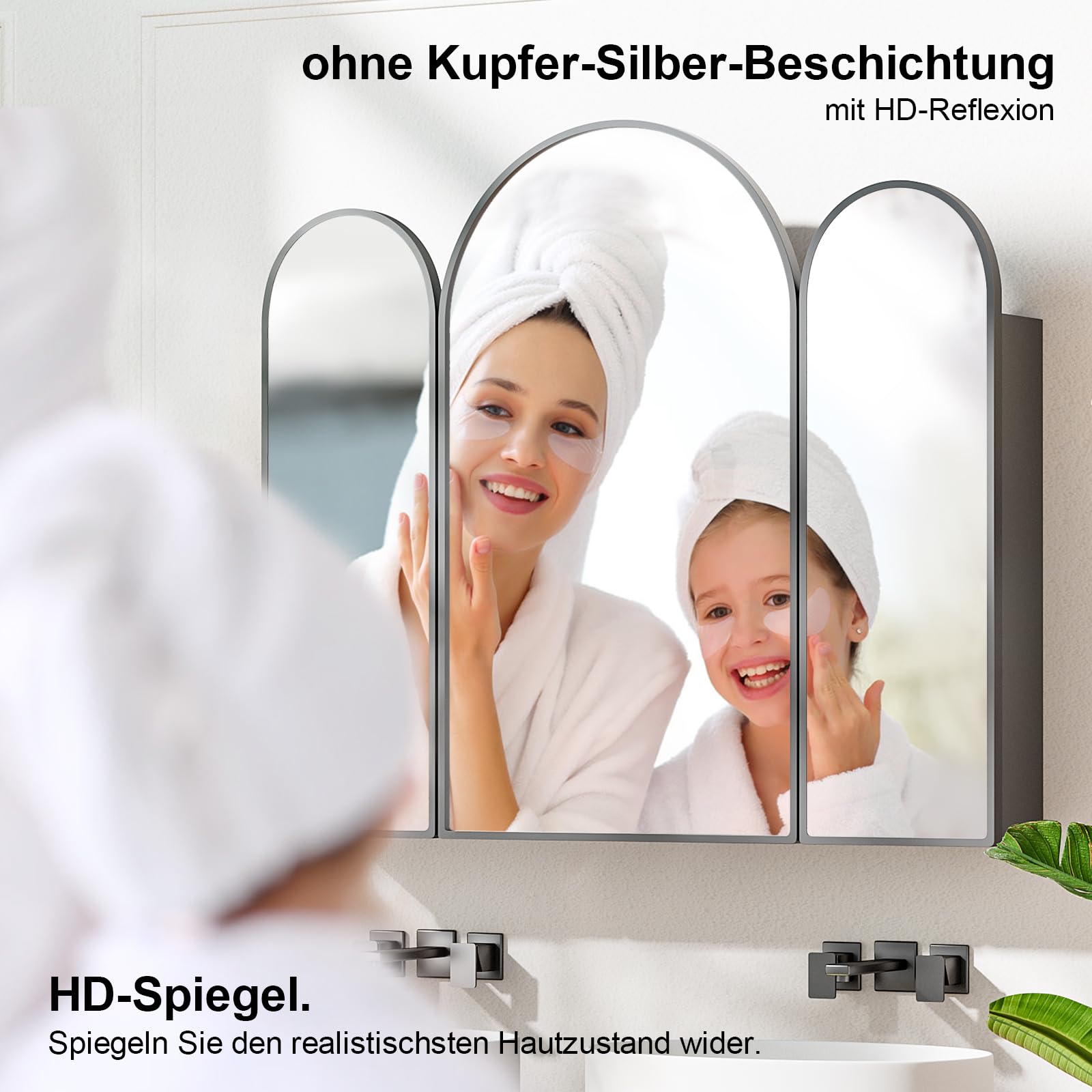 KEEPREAPER Spiegelschrank Bogen, Badezimmerschrank mit 2 Spiegel Arched, Badschrank hängend mit 3 Ablagen und 2 Tür für Badezimmer modern,61x12x70cm (schwarz mit 3 Türe)