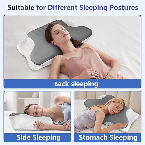 Miniatura 6 de Almohada cervical para aliviar el dolor de cuello, almohada cervical ergonómica para dormir, almohada de espuma viscoelástica con funda de almohada