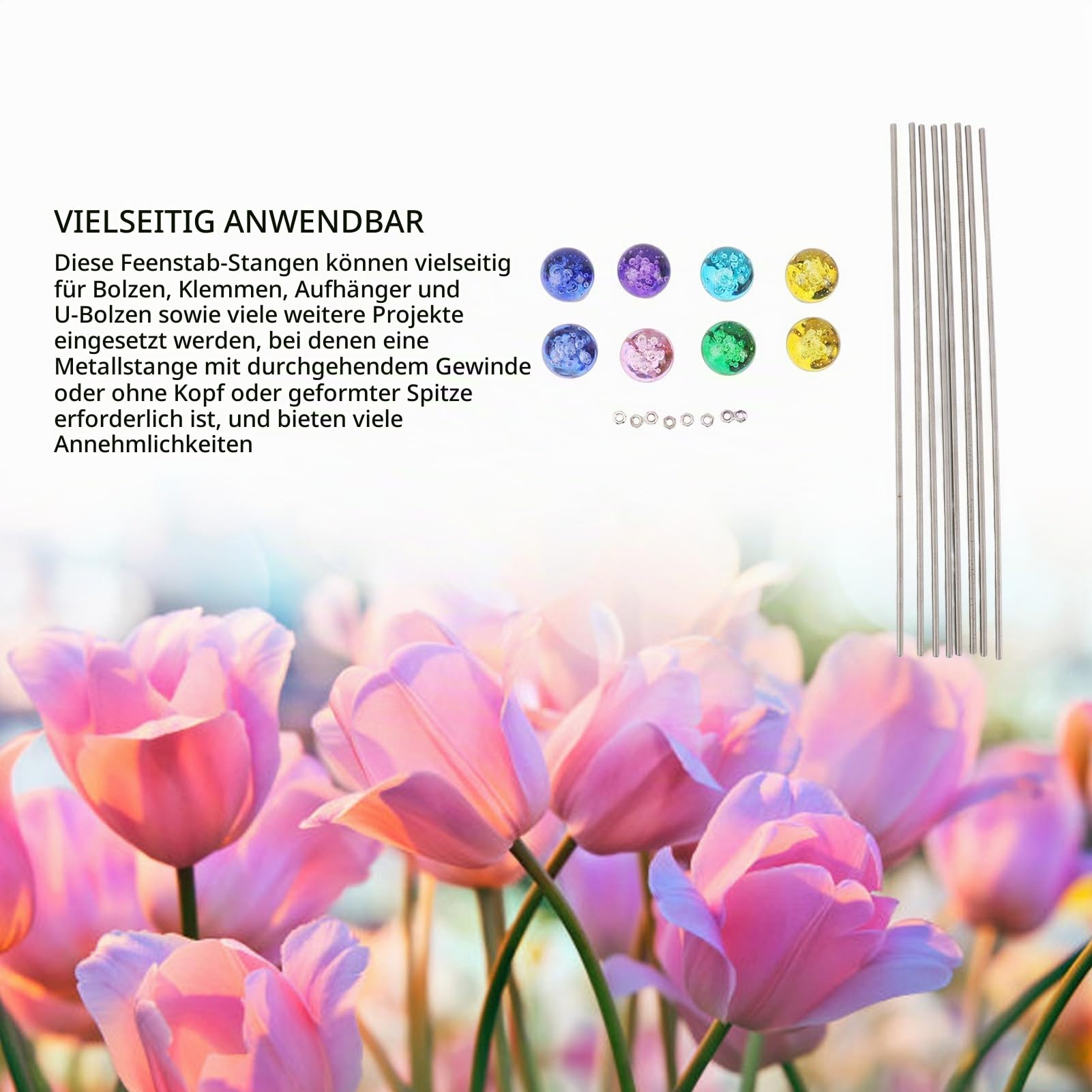 8 Stück Gartenpfähle mit Perlen, Feenstab Perlen Gartenstecker Zauberstäbe Kit mit Kristallstopper Oben, Edelstahl-Gewindestangen, Gartenstecker, Kunsthandwerk für die