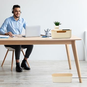 Cable tidy box,Cables management box with Bamboo Lid, for Hiding Power Strips and Electrical Cords from TVs, Computers, and Desks(Beige)
