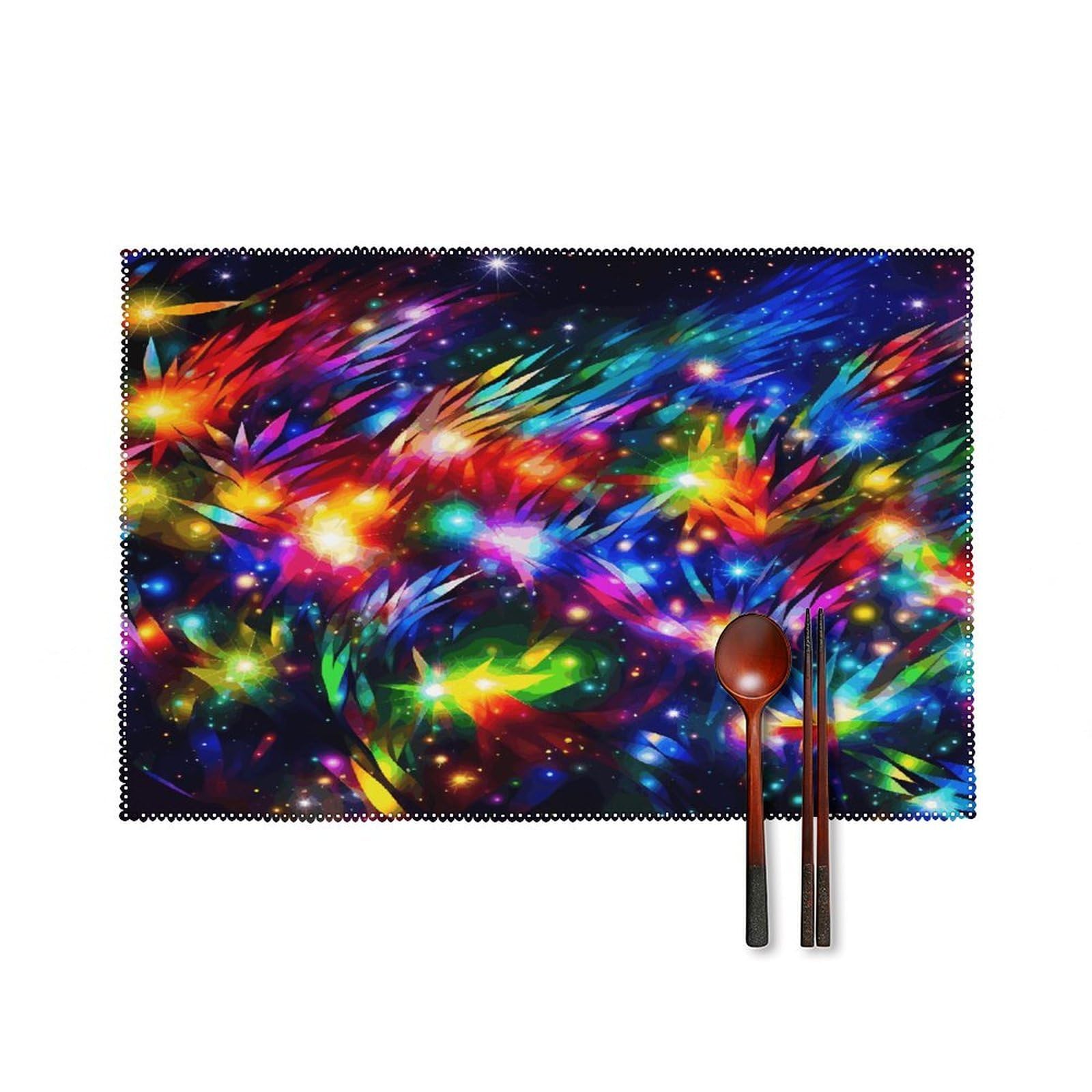 Bright Beautiful Colorful Art Placemats Set of 6 Heat-Resistant Washable Place Mats Wipeable Kitchen Placemat Easy to Clean for Indoor Outdoor Party Kitchen Decoration