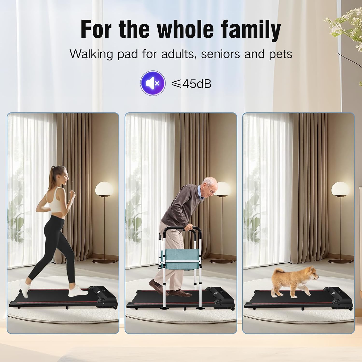 Walking Pad Treadmill, 3 in 1 for Walking and Jogging, Low Noise, Under Desk for Home/Office with LED Display, Remote Control, Installation-Free