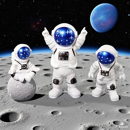 Miniatura 7 de LUOZZY 3Pcs Astronaut Figurines Cake Topper Outer Space Cake Decoration Spaceman Model Display Miniature Astronaut Toys Set (Star)