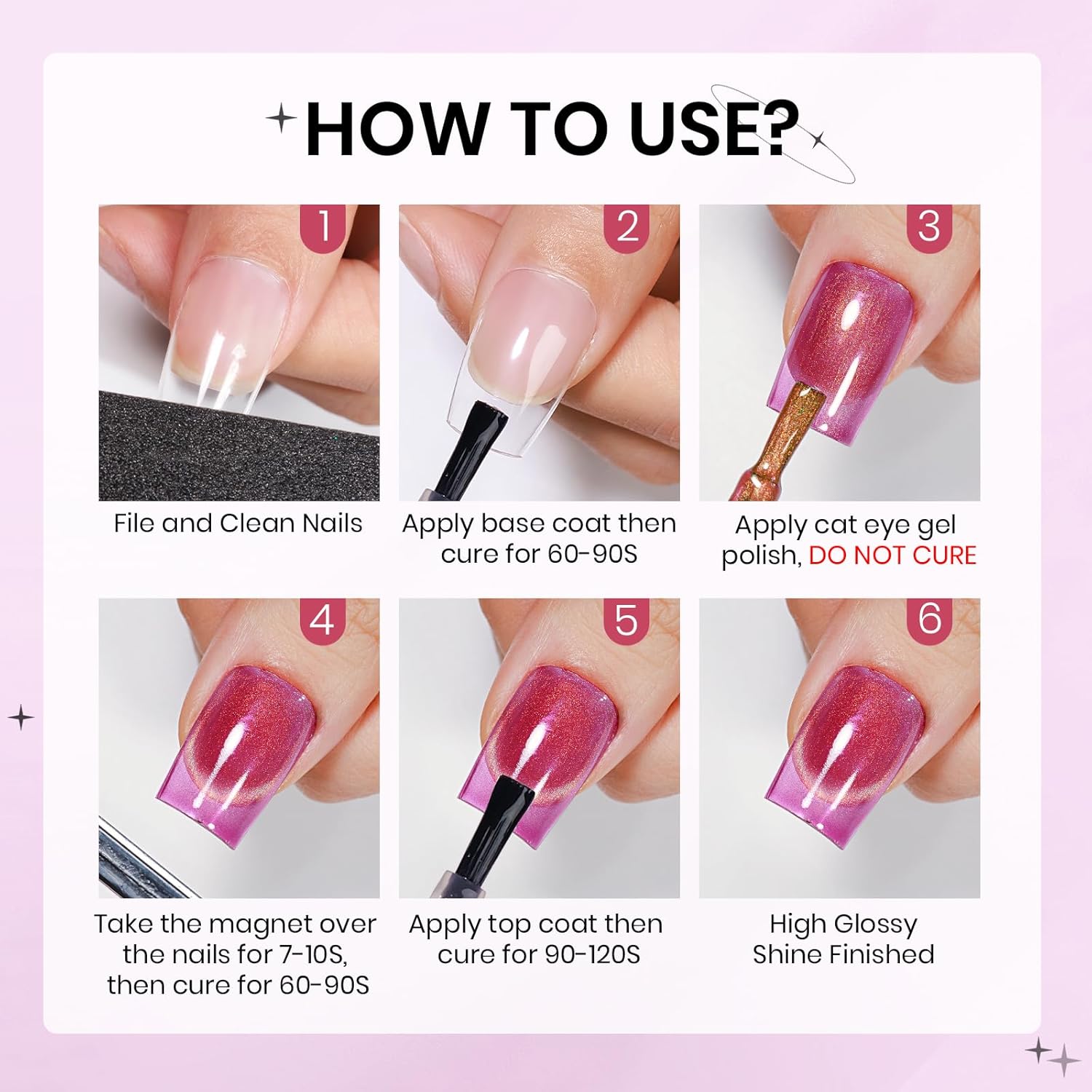 Magnetic Nail Polish Gel, 12 Colors Cat Eye Gel Nail Polish Set with Magnet, High Glossy, UV Lamp Cure, Vegan, Non Toxic, Long Lasting, 0.24fl oz
