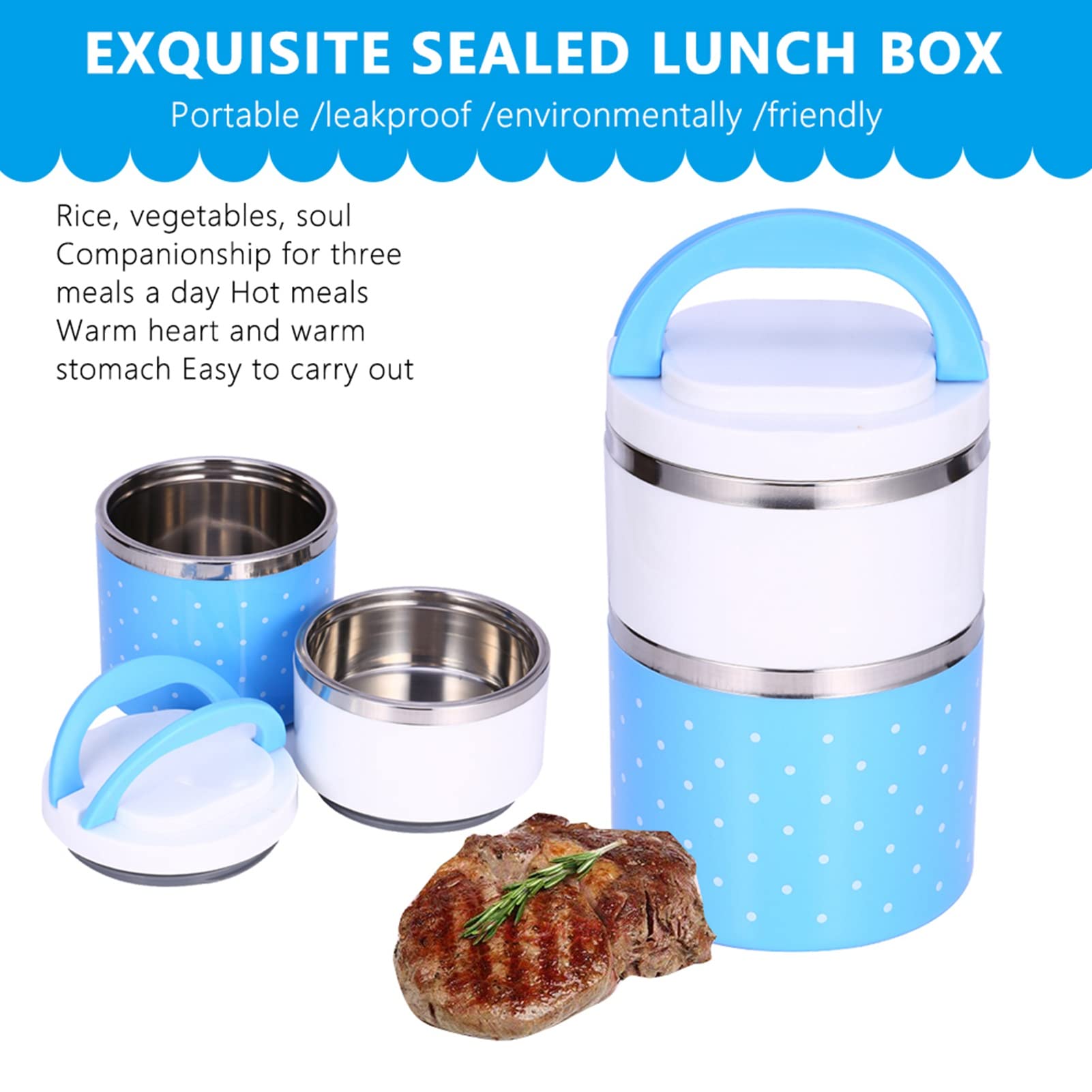 Set di contenitori per il pranzo isolati, a 2 ripiani, impilabili, in