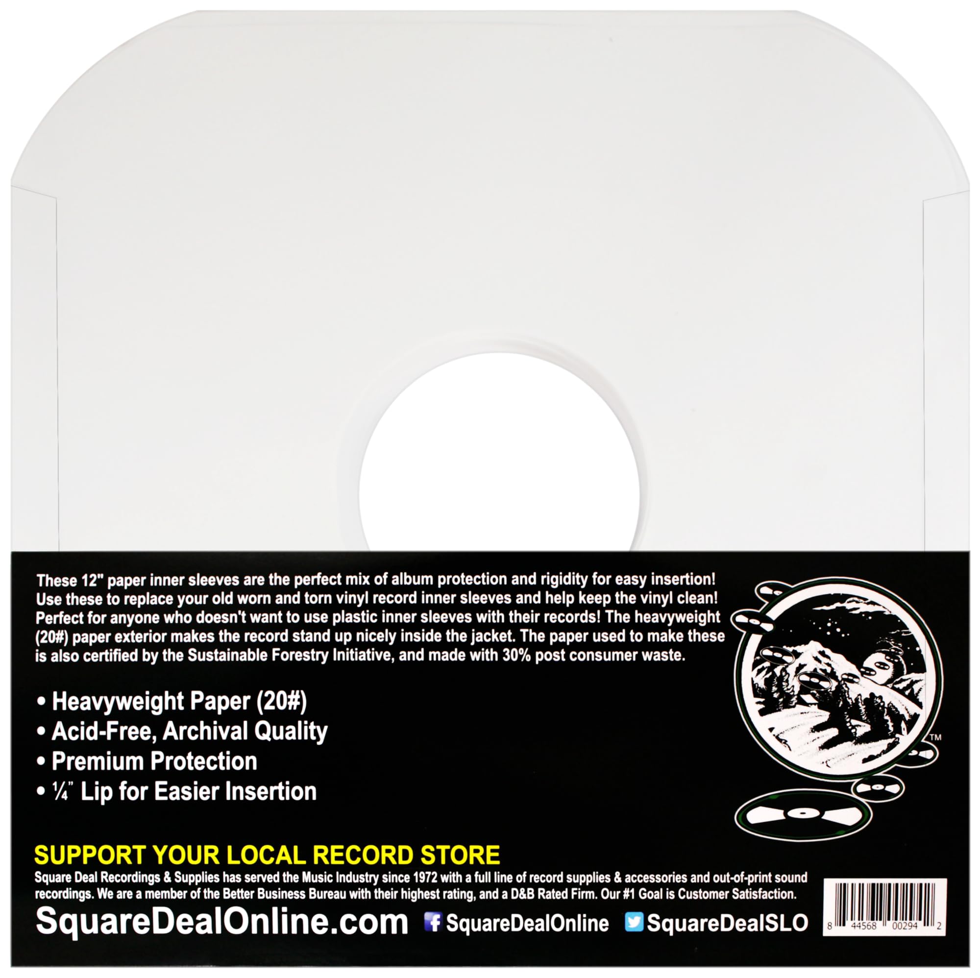 100#12IW - Buste in vinile per dischi da 30,5 cm, colore: Bianco