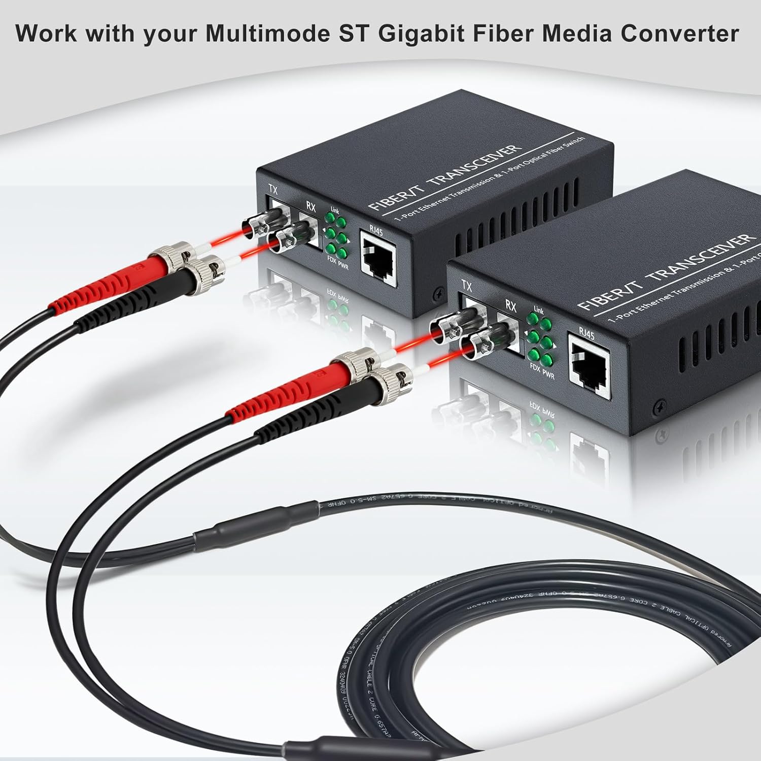 20m / 65ft OFNR 5.0mm Diameter OM1 Multimode Fiber Cable ST to ST, Riser Rated ST/ST Fiber Optic Patch Cord, Duplex 62.5/125 MMF Optical Jumper, Black