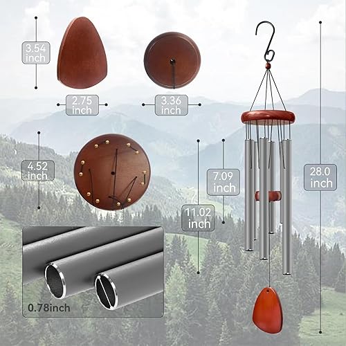 Vista 169 de Campanillas de viento grandes de aluminio de 37 pulgadas para crear un ambiente zen, adecuadas para exteriores, con atrapador de viento, adecuadas