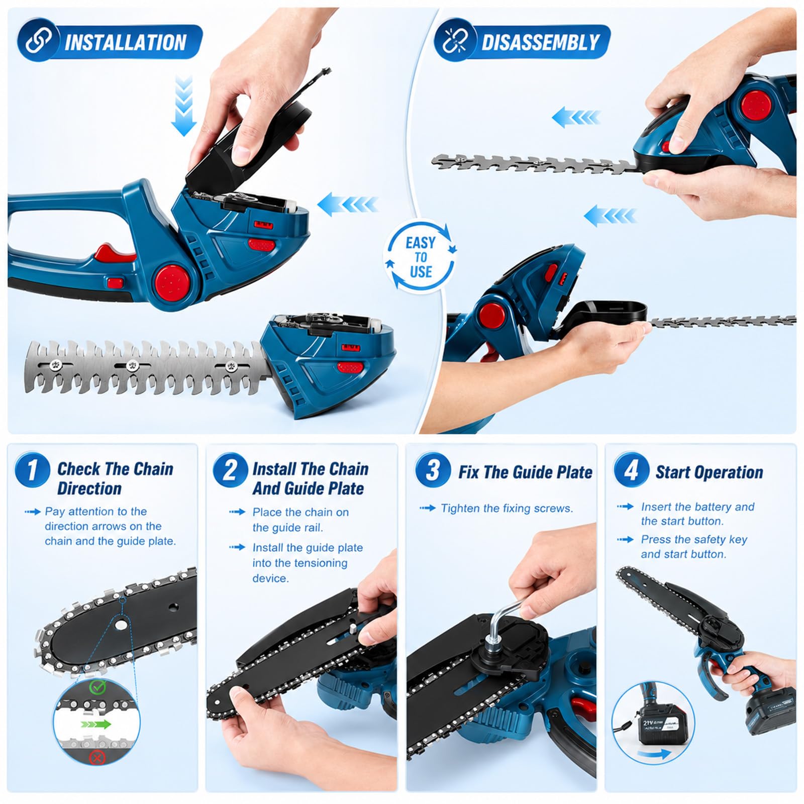 Tijeras de podar telescópicas 4 en 1, 6 pulgadas, cortasetos con batería de 2 x 4000 mAh, ángulo ajustable de 180°, motor de cobre (25000 rpm), 4 cadenas, guantes y gafas de protección, para jardín y
