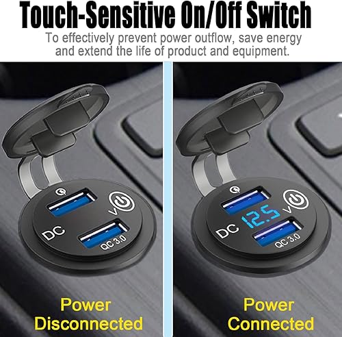 Miniatura 3 de Toma de carga rápida 3.0 de 12 V, enchufe de cargador de coche dual USB de 36 W con interruptor de alimentación LED, voltímetro LED, adaptador de