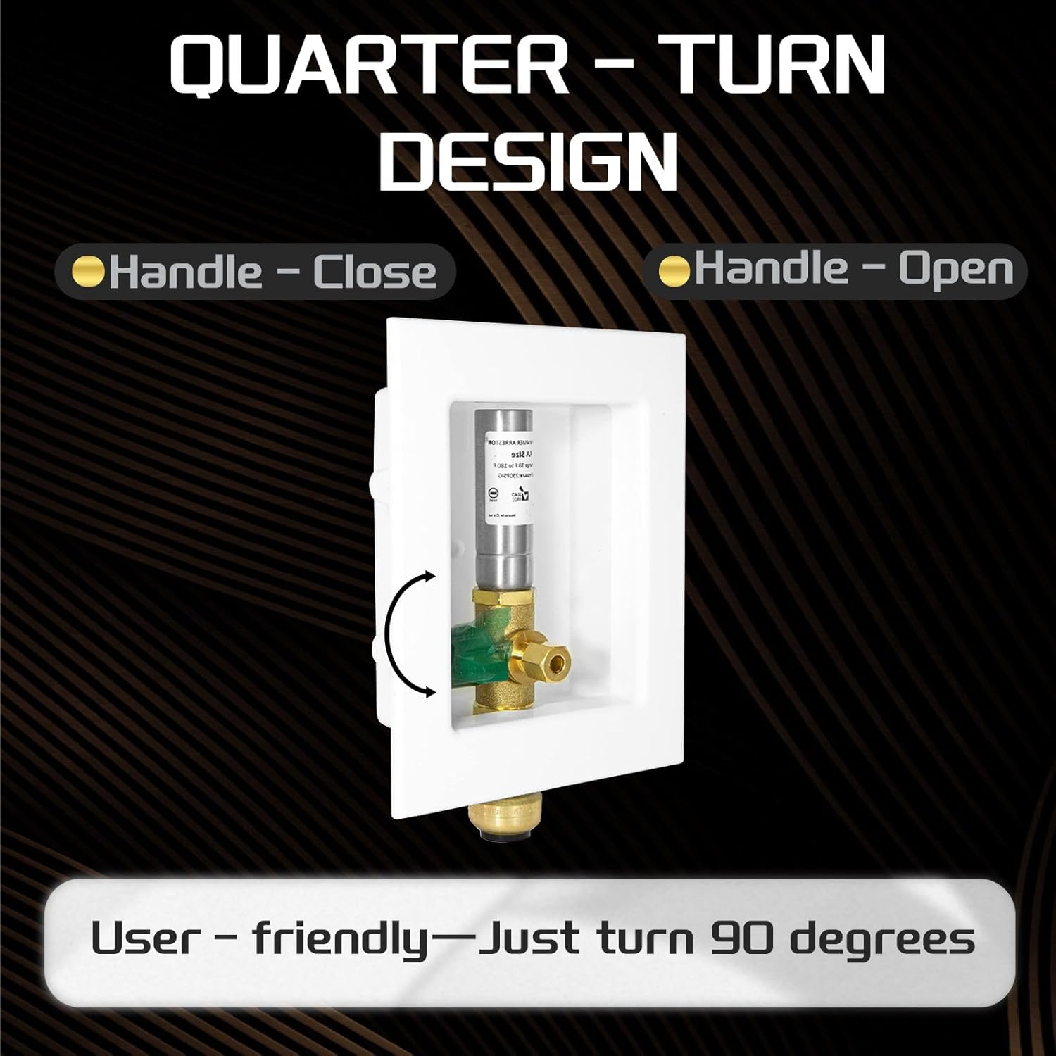 1 PCS Foskan 1/2" Push Fit Inlet Ice Maker Outlet Box (Pre-Assembled), 1/4" OD Compression Outlet, with Installed Green-Handled Quarter-Turn Ball Valve and Stainless Steel Hammer Arrestor