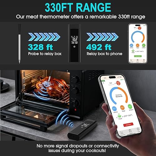 Miniatura 2 de Termómetro inalámbrico para carne, Bluetooth digital, termómetro inteligente para carne con base de refuerzo, sonda impermeable IP67, precisión de