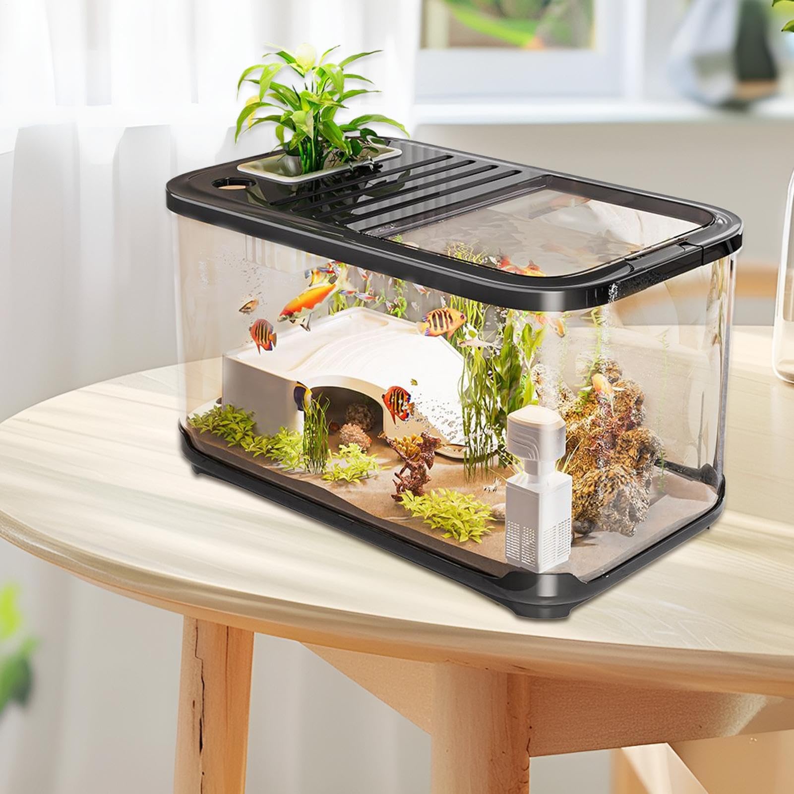 Aquarium Belüftungslöcher | Aquarium Sets | Lebensraum mit Stufen für Salz- und Süßwasser Sand Pflanzen Deko Schildkröten Landschaft Aquatisches Leben