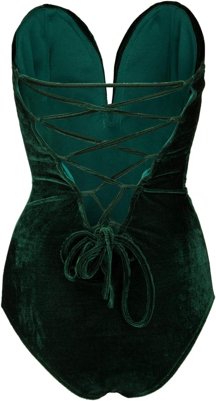 Choies Women's Burgundy/Black Sexy Plunge Neck Strapless Cross Back Velvet Bodysuit - Image 3