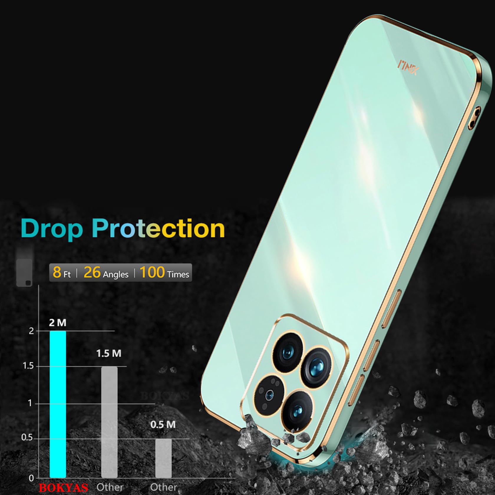 BOKYAS Handyhülle Für Xiaomi 14 – Stoßfest, Mit Kameraschutz, Ultra-dünn, Galvanisiertes Design In Grün, Aus Silikon