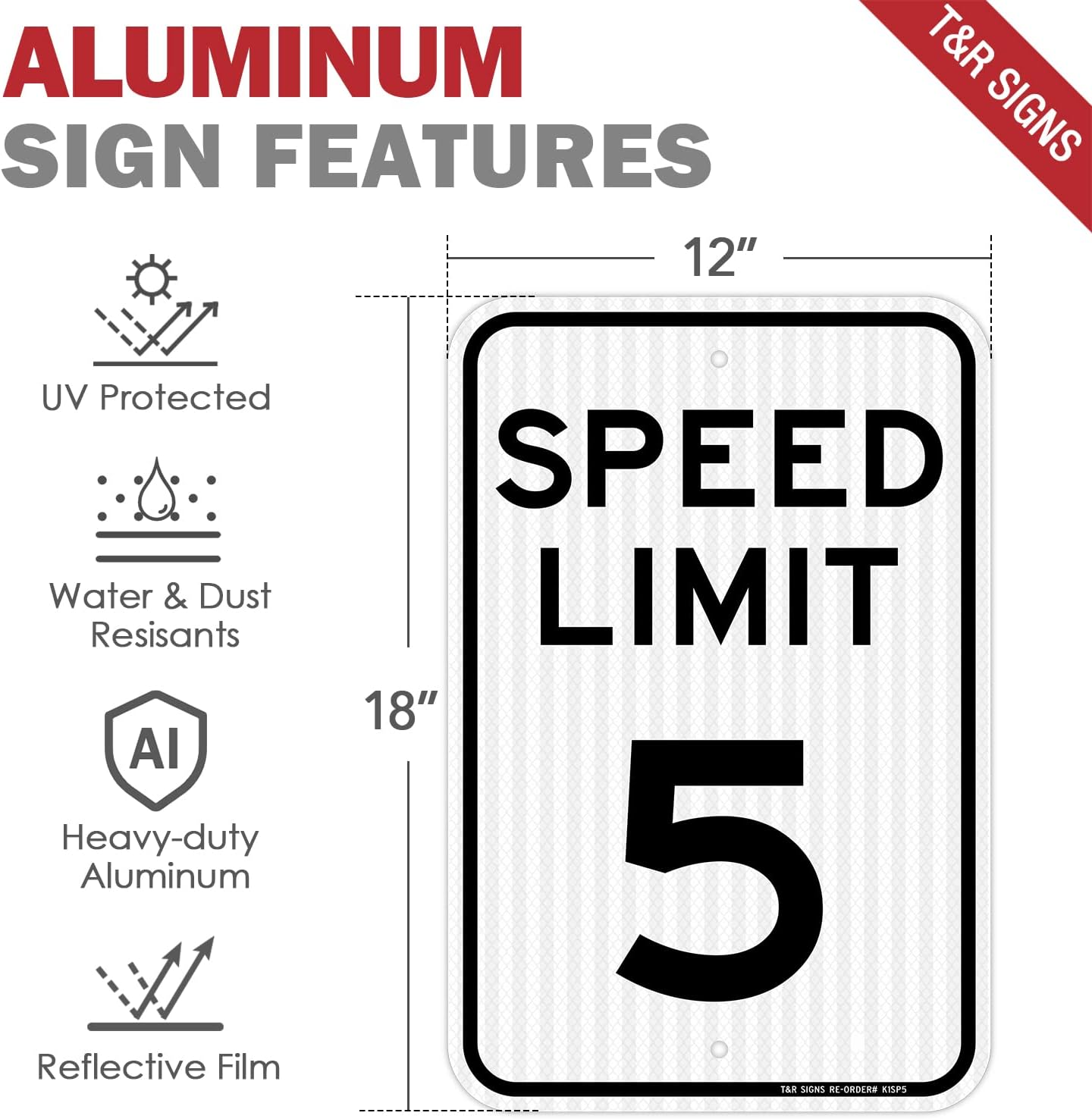 (4 Pack) Speed Limit 5 MPH Sign, Slow Down, Traffic Sign, 18" x 12" Engineer Grade Reflective Sheeting, Rust Free Aluminum, Weather Resistant, Waterproof, Fade Resistant, 2 Pre-drilled Holes