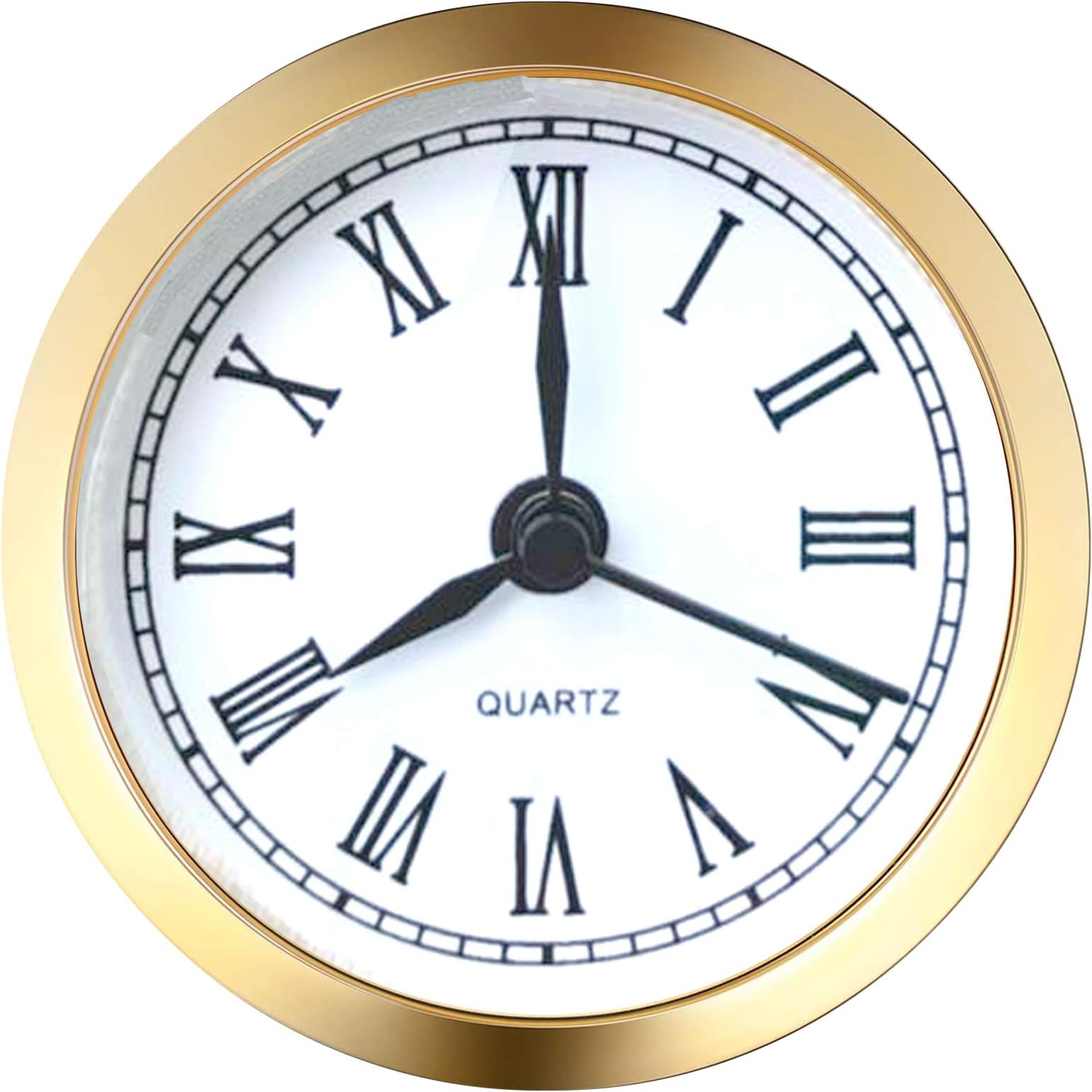 HILLHOME Mini Clock Insert 2.4 Inch (61 mm) Round Quartz Clock Fit-up Movement Miniature White Dial Gold Tone Bezel Roman Numerals (Gold)