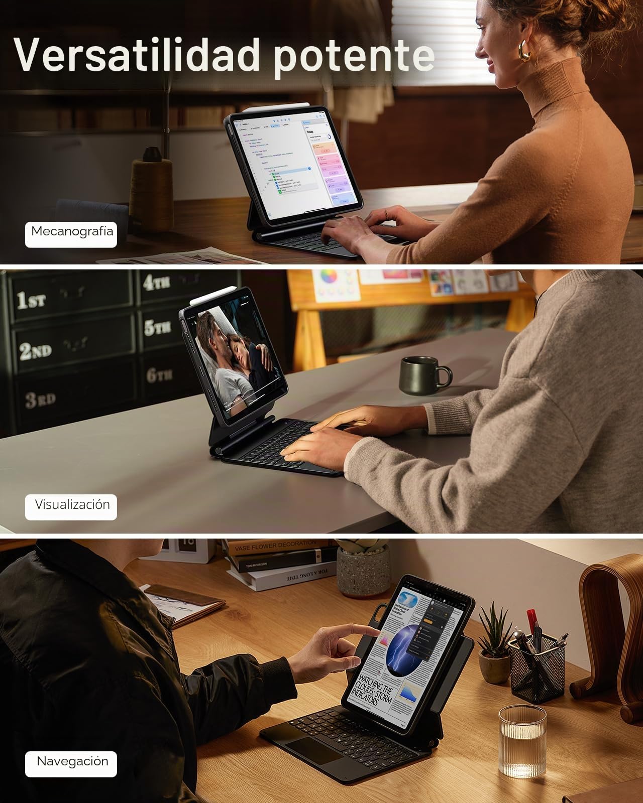 ESR Funda con Teclado para iPad Air 11/Pro 11, Soporte Magnético Multimodo | para Air 5/4ª Generación, Bloqueo Magnético, Funda Trasera Desmontable, DEU QWERTZ 360, Negro