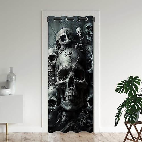Cortinas opacas 3D con calavera para puertas, aterradoras cortinas opacas góticas de terror para Halloween, armario de dormitorio de niños, con