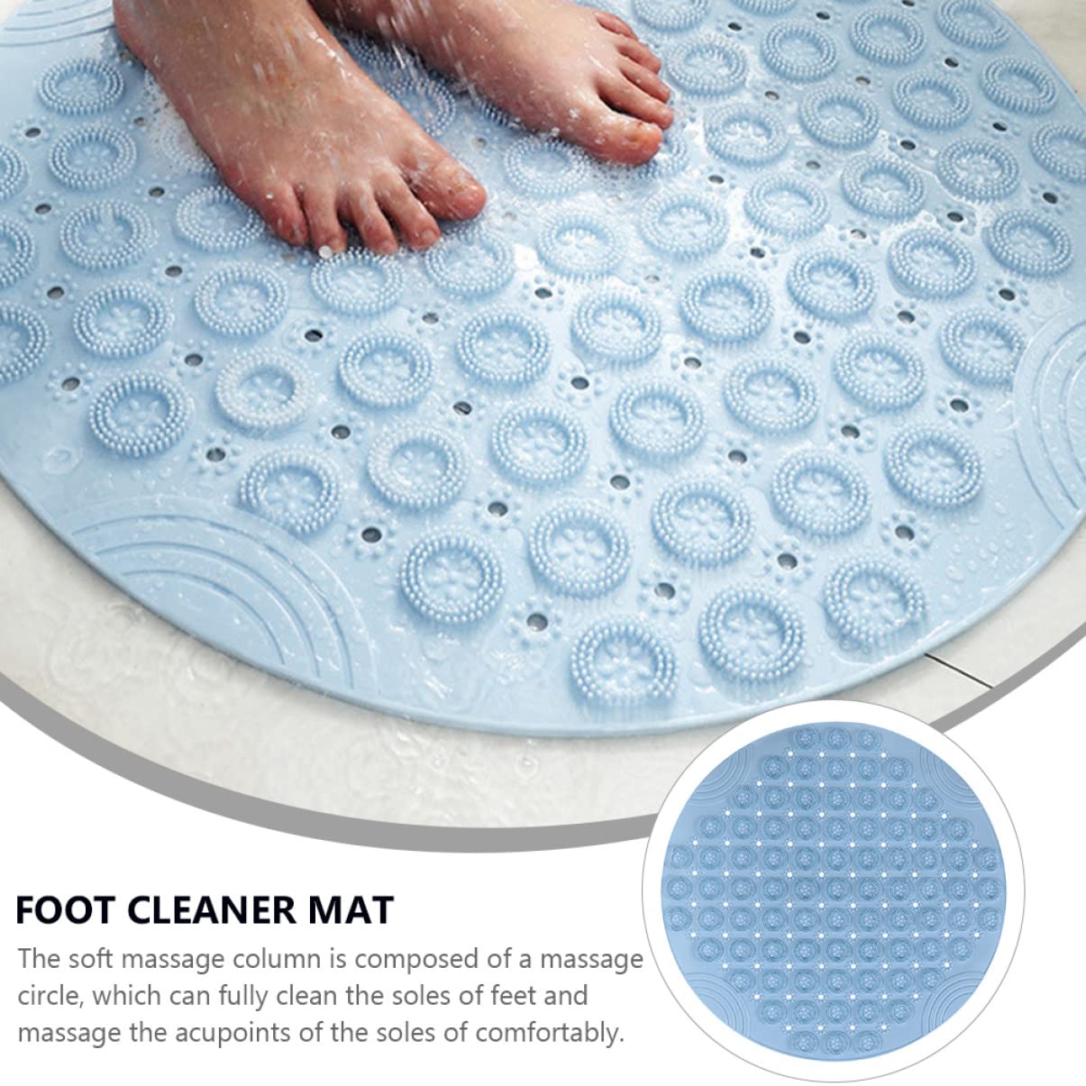 FOMIYES Tappetino Massaggiatore per Piedi Rotondo in Pvc Blu, Ventose Potenti e Funzione Antiscivolo, per Bagno la Doccia