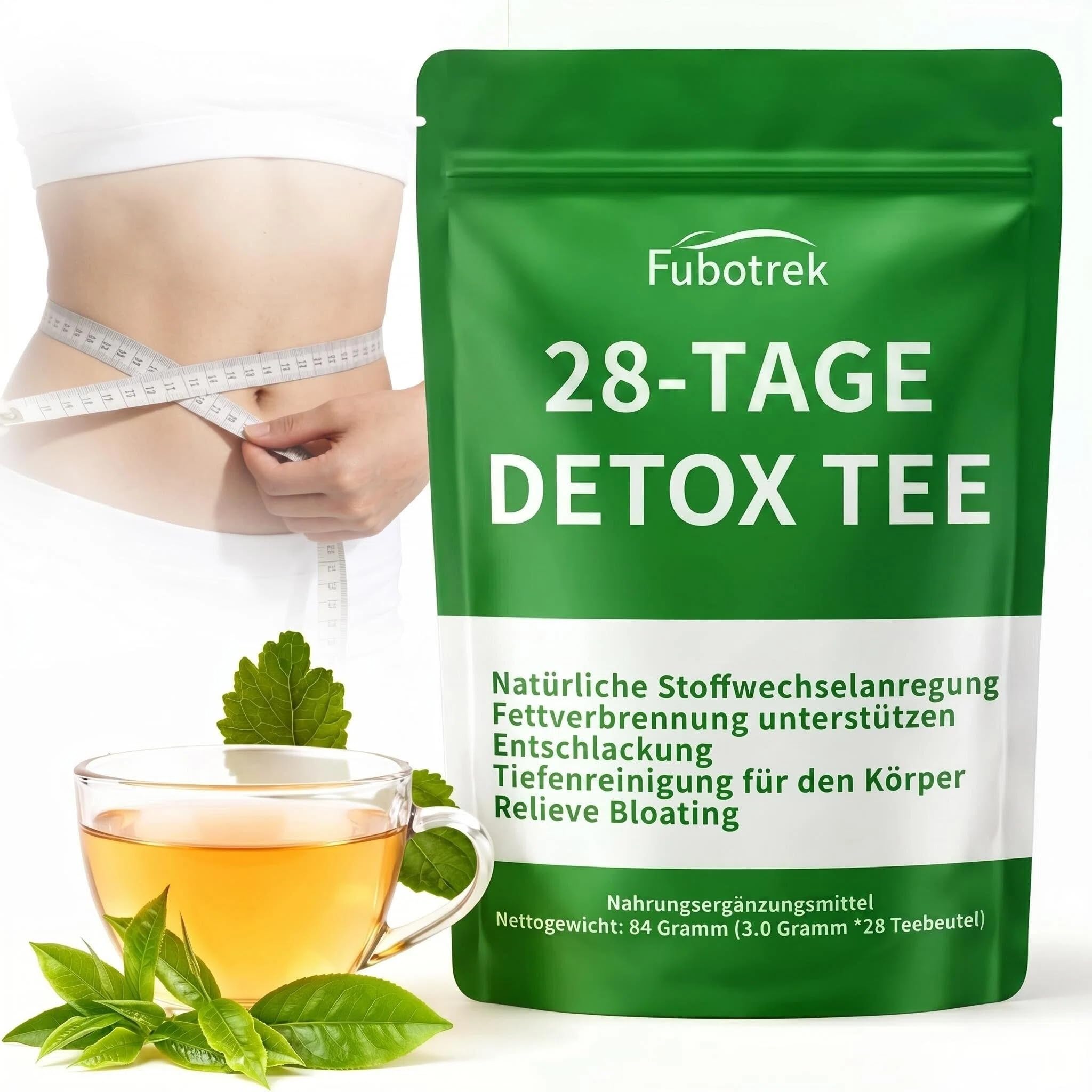 Detox Tee zum Abnehmen & Bauchfett Verbrennen – 28-Tage-Stoffwechsel-Kur mit Mariendistel, Artischocke, Löwenzahn, Grüntee– Natürlicher Fettverbrenner, vegan & allergenfrei