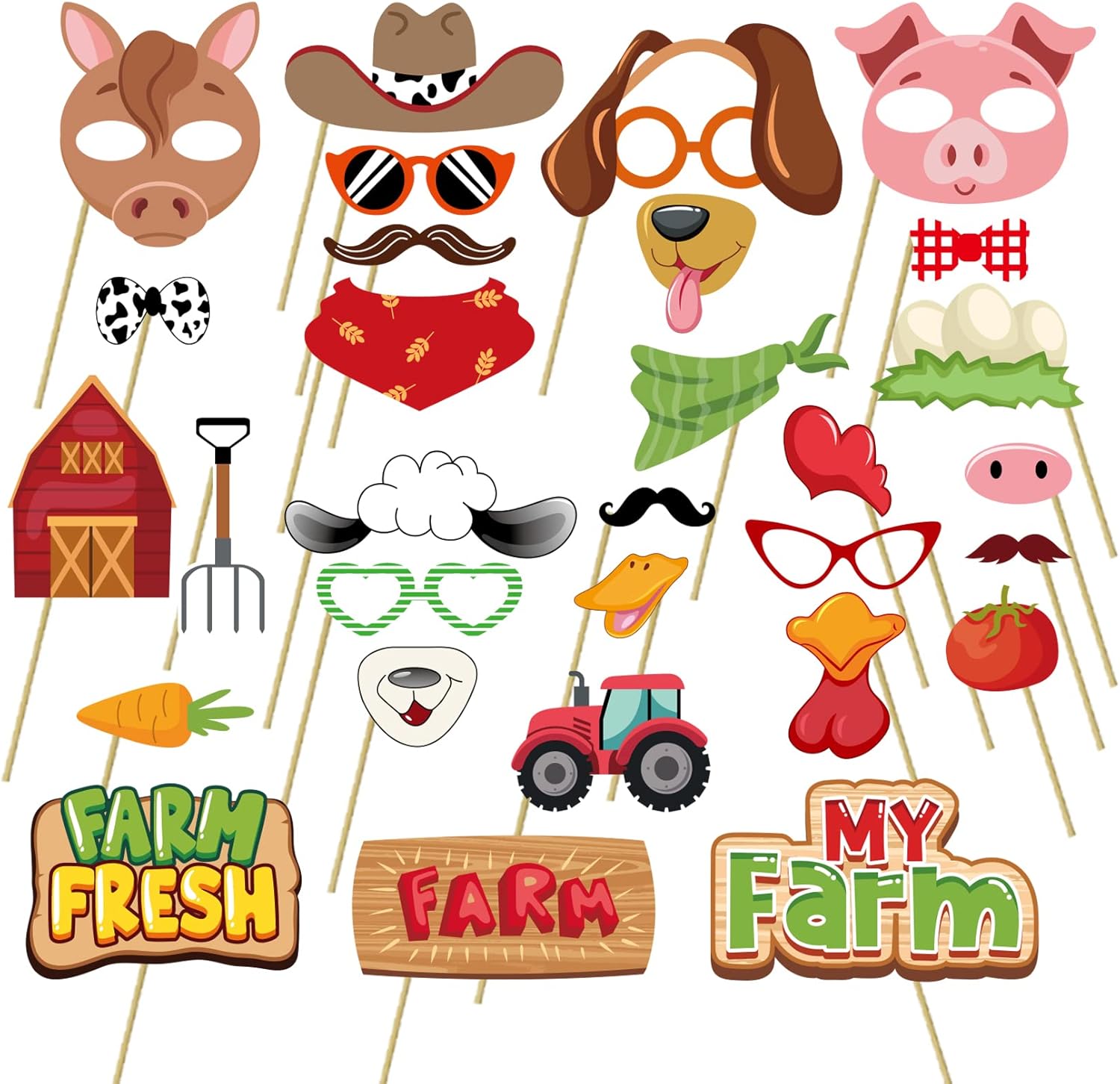 Amazon.com: CPTBAG Farm Animal Photo Booth Props Barnyard Party Selfie ...