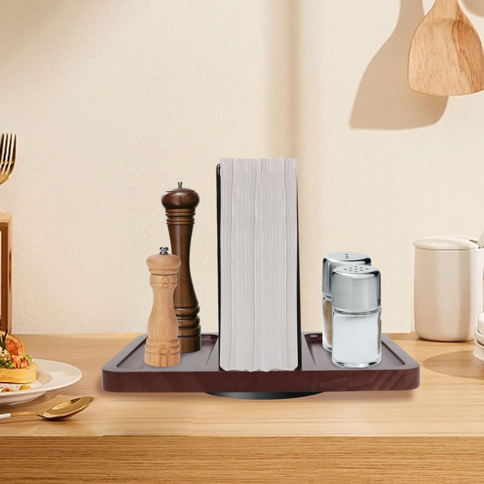 Serviettenhalter Aus Holz Mit Drehbarem Ständer - Für Salz & Pfeffer, Goldfarben, Kein Streuer Inklusive