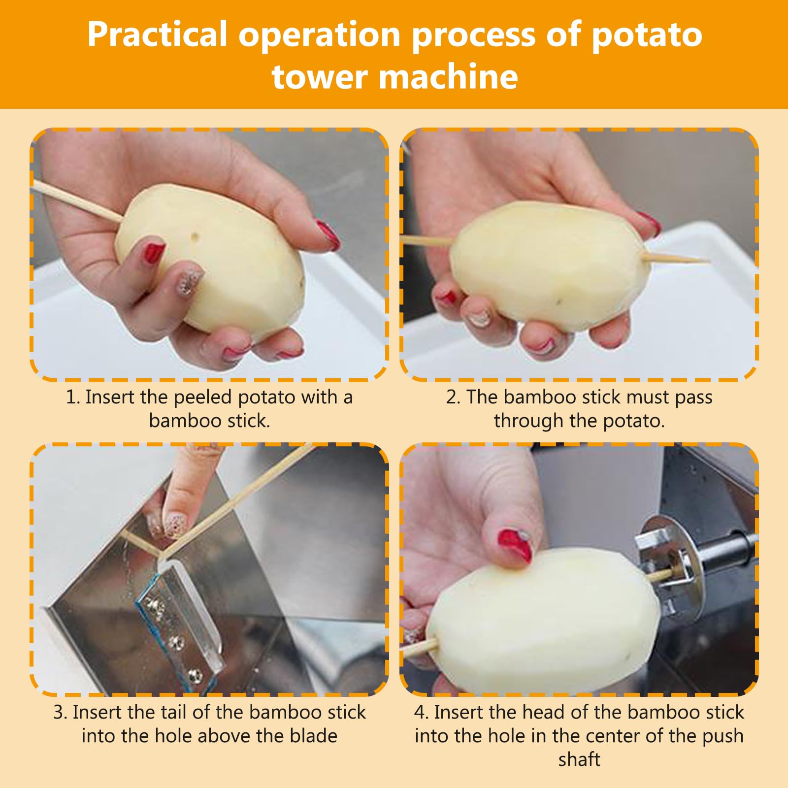 Affettatrice a spirale per patate, in acciaio inox, con 50 bastoncini di bambù, per frutta, patate, cetrioli o carote