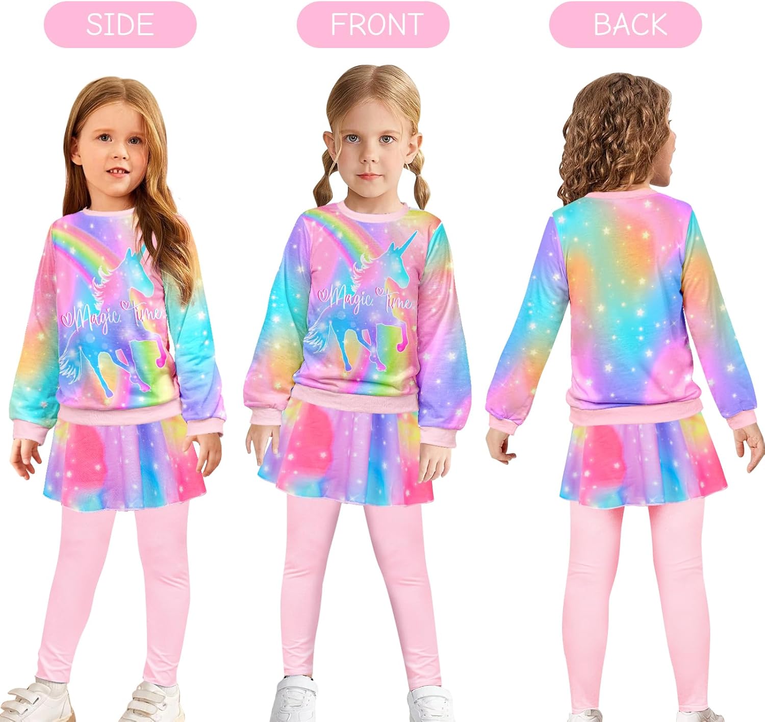 Toddler Kid Girl Clothing Set Outfit Long Sleeve Top, Unicorn Print Pantskirts Fall Winter Outfit Set - Image 6