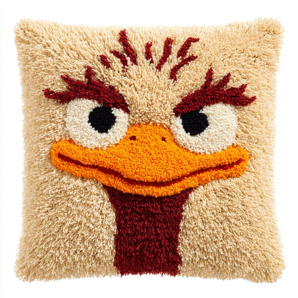 Taxpy DIY Latch Hook Pillow Kits, Animal Ostrich Throw Pillow Cover Pre-Printed Patterns Pillowcase Needlework Crochet Yarns Latch Hooking Cushion for Sofa Decor 17x17inch